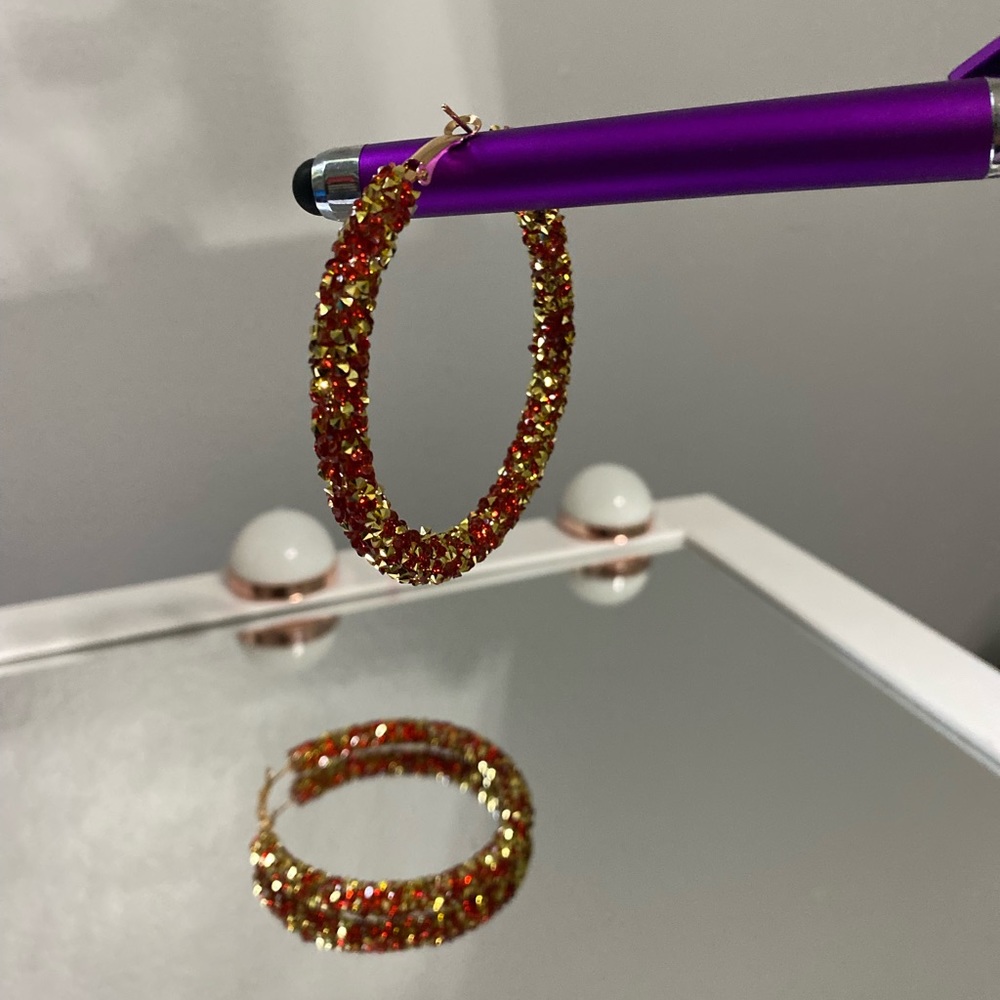 **NWOT** Red and Gold Bling Hoop Earrings